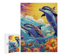 Puzzle pour Adolescents 500 PCS Colorful Dolphins Underwater Scene Puzzle pour Adultes Jeux Relaxants pour Améliorer La Mémoire Cadeaux d'anniversaire Et De Noël Uniques 500 PCS