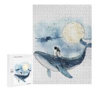 Puzzle pour Adolescents 500 PCS Couple on Whale Under Moon Jeux De Puzzle en Famille pour S'amuser en Famille Cadeaux d'anniversaire Et Cadeaux Uniques 500 PCS