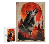Puzzle pour Adolescents 500 PCS Crimson Moon Wolf Call Puzzle pour Adultes Jeux De Détente Décoration Parfaite Cadeaux d'anniversaire Et Cadeaux Uniques 500 PCS