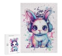 Puzzle pour Adolescents 500 PCS Cute Bunny with Headphones Puzzles pour Adolescents - Jouets Anti-Stress - Assemblage De Motifs - Cadeaux Uniques pour Anniversaire Et Noël 500 PCS