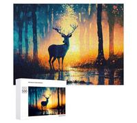 Puzzle pour Adolescents 500 PCS Deer in The Forest at Sunset Puzzle pour Adultes - Jouet À Monter Soi-même - Défi Difficile - Cadeaux De Noël Et d'anniversaire 500 PCS