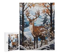 Puzzle pour Adolescents 500 PCS Deer Snowy Stained Glass Puzzles pour Adolescents - Jouets Anti-Stress - Améliore La Mémoire - Idéal comme Cadeau 500 PCS