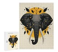 Puzzle pour Adolescents 500 PCS Elephant Vector Portrait with Golden Abstract Circle Puzzles pour Adultes Jeux De Famille Cadeau d'anniversaire Activités Amusantes À La Maison, 500 PCS