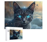 Puzzle pour Adolescents 500 PCS Enchanted Cat with Glowing Eyes Puzzle pour Adultes - Jeu Manuel - Décoration Murale - Cadeaux Uniques pour Anniversaire Et Noël 500 PCS