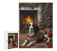 Puzzle pour Adolescents 500 PCS English Springer Spaniel by Fireplace Dog in Sweater Christmas Art Puzzle pour Adultes Jeux De Détente Décoration Parfaite Cadeaux d'anniversaire Et Cadeaux Uniques 50