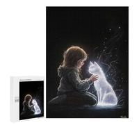 Puzzle pour Adolescents 500 PCS Ethereal Bond - Glowing Cat and Child Art - Mystical Connection Portrait Puzzle pour Adultes - Jeu Manuel - Décoration Murale - Difficile Et Stimulant 500 PCS