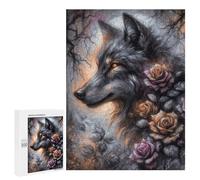 Puzzle pour Adolescents 500 PCS Fantasy Charcoal Wolf in A Rose Forest Puzzles pour Adultes Jeux De Famille Cadeau d'anniversaire Activités Amusantes À La Maison, 500 PCS