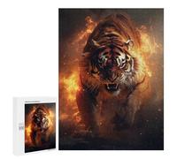 Puzzle pour Adolescents 500 PCS Fiery Tiger Fire Flames Puzzles pour Adolescents - Jouets Anti-Stress - Améliore La Mémoire - Idéal comme Cadeau 500 PCS