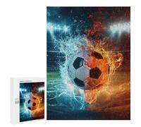 Puzzle pour Adolescents 500 PCS Fire Vs. Ice Soccer Ball Puzzles pour Adultes Découpe De Précision Stimule Le Cerveau Jeu Amusant Et Stimulant pour Toute La Famille 500 PCS