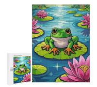 Puzzle pour Adolescents 500 PCS Frog on Lily Pad Cartoon Puzzle Anti-Stress, Jouet De Décoration Intérieure, Cadeau Unique d'anniversaire Et De Noël 500 PCS