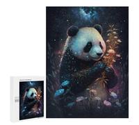 Puzzle pour Adolescents 500 PCS Galactic Panda with Flowers Puzzles pour Adultes - Jeu Éducatif Anti-Stress Et Défi Unique 500 PCS