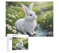 Puzzle pour Adolescents 500 PCS Garden Rabbit with Daisies Puzzle pour Adultes Jeux Relaxants pour Améliorer La Mémoire Cadeaux d'anniversaire Et De Noël Uniques 500 PCS