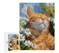 Puzzle pour Adolescents 500 PCS Ginger Cat in Daisies Puzzles pour Adultes - Jeu Éducatif Anti-Stress Et Défi Unique 500 PCS