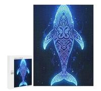 Puzzle pour Adolescents 500 PCS Glowing Blue Whale with Tribal Patterns Puzzles pour Adultes Jeux De Famille Cadeau d'anniversaire Activités Amusantes À La Maison, 500 PCS