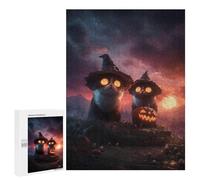 Puzzle pour Adolescents 500 PCS Halloween Cats with Jack-o'-Lanterns Puzzles pour Adultes - Jeu Éducatif Anti-Stress Et Défi Unique 500 PCS