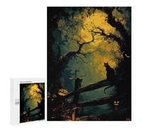 Puzzle pour Adolescents 500 PCS Halloween Night Cat and Pumpkins Puzzle pour Adultes - Jeu Manuel - Décoration Murale - Difficile Et Stimulant 500 PCS