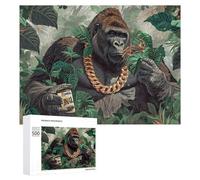 Puzzle pour Adolescents 500 PCS Jungle King Gorilla with Gold Chain Puzzle pour Adultes Jeux Amusants Cadeaux De Décoration Parfaits pour Les Amis Et La Famille 500 PCS