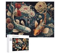 Puzzle pour Adolescents 500 PCS Koi Fish and Floral Harmony Puzzle pour Adultes Jeux Relaxants pour Améliorer La Mémoire Cadeaux d'anniversaire Et De Noël Uniques 500 PCS