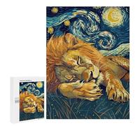 Puzzle pour Adolescents 500 PCS Lion Sleeping Under Starry Night Sky Puzzle pour Adultes Jeux De Détente Décoration Parfaite Cadeaux d'anniversaire Et Cadeaux Uniques 500 PCS