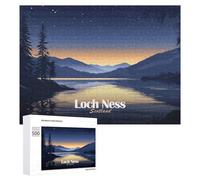 Puzzle pour Adolescents 500 PCS Loch Ness, Scotland at Night Puzzle Anti-Stress, Jouet De Décoration Intérieure, Cadeau Unique d'anniversaire Et De Noël 500 PCS