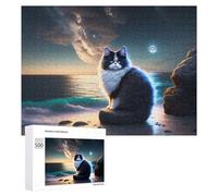 Puzzle pour Adolescents 500 PCS Magical Cat on The Beach Puzzle pour Adultes - Jouet À Monter Soi-même - Défi Difficile - Cadeaux De Noël Et d'anniversaire 500 PCS