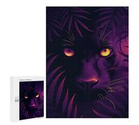 Puzzle pour Adolescents 500 PCS Mystic Panther Vector Portrait with Glowing Eyes Puzzles pour Adultes Jeux De Famille Cadeau d'anniversaire Activités Amusantes À La Maison, 500 PCS