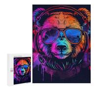 Puzzle pour Adolescents 500 PCS Neon Monkey Headphones Art Print -2 Puzzles pour Adultes - Jeu Éducatif Anti-Stress Et Défi Unique 500 PCS