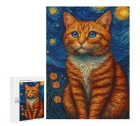 Puzzle pour Adolescents 500 PCS Orange Cat in Starry Night Style Puzzle pour Adultes - Jeu Manuel - Décoration Murale - Difficile Et Stimulant 500 PCS