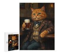 Puzzle pour Adolescents 500 PCS Orange Tabby Cat in A Pub Holding A Beer Puzzle pour Adultes Jeux Relaxants, Amusants Et Humoristiques Cadeaux d'anniversaire Uniques 500 PCS