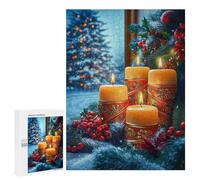 Puzzle pour Adolescents 500 PCS Pièces De Puzzle Christmas Candles & Evergreen Puzzles pour Adolescents - Décoration Murale - Cadeaux pour Femmes, Amis Et Famille 500 PCS