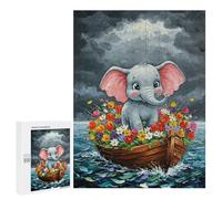 Puzzle pour Adolescents 500 PCS Pièces De Puzzle Elephant in A Boat of Flowers Puzzles pour Adolescents - Décoration Murale - Cadeaux pour Femmes, Amis Et Famille 500 PCS