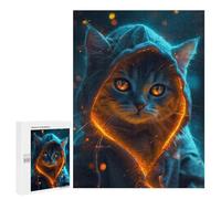 Puzzle pour Adolescents 500 PCS Pièces De Puzzle Grey Cat Glowing at Night Puzzles pour Adolescents - Décoration Murale - Cadeaux pour Femmes, Amis Et Famille 500 PCS
