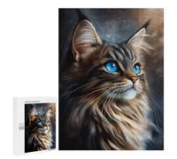 Puzzle pour Adolescents 500 PCS Pièces De Puzzle Norwegian Forest Cat with Blue Eyes Puzzles pour Adultes, Jeu Familial Anti-Stress, Défi À Relever 500 PCS