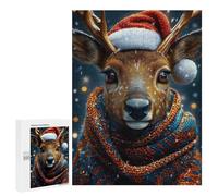 Puzzle pour Adolescents 500 PCS Pièces De Puzzle Reindeer in Santa Hat and Scarf Puzzles pour Adolescents - Décoration Murale - Cadeaux pour Femmes, Amis Et Famille 500 PCS