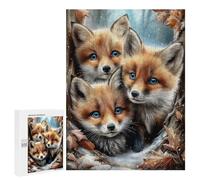 Puzzle pour Adolescents 500 PCS Pièces De Puzzle Three Fox Cubs in Winter Forest Puzzles pour Adultes, Jeu Familial Anti-Stress, Défi À Relever 500 PCS