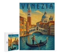 Puzzle pour Adolescents 500 PCS Pièces De Puzzle Venice Travel Poster - Romantic Gondola and Sunset Canal Puzzles pour Adultes, Jeu Familial Anti-Stress, Défi À Relever 500 PCS