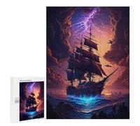 Puzzle pour Adolescents 500 PCS Pirate Ship Stormy Sea Puzzles pour Adultes Découpe De Précision Stimule Le Cerveau Jeu Amusant Et Stimulant pour Toute La Famille 500 PCS