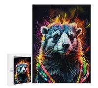 Puzzle pour Adolescents 500 PCS Raccoon in Neon Colors Puzzle pour Adultes - Jeu Manuel - Décoration Murale - Difficile Et Stimulant 500 PCS