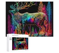 Puzzle pour Adolescents 500 PCS Rainbow Forest Deer Illustration Puzzle pour Adultes - Jeu Manuel - Décoration Murale - Cadeaux Uniques pour Anniversaire Et Noël 500 PCS