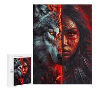 Puzzle pour Adolescents 500 PCS Red Native American Wolf Puzzle Anti-Stress, Jouet De Décoration Intérieure, Cadeau Unique d'anniversaire Et De Noël 500 PCS