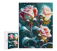 Puzzle pour Adolescents 500 PCS Roses in Snow Red Yellow Puzzles pour Adultes Jeux De Bricolage Analyse Et Logique Jeu Stimulant Cadeaux 500 PCS