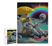 Puzzle pour Adolescents 500 PCS Space Beach Astronaut Relaxing with Rainbow Drink Puzzles pour Adultes Découpe De Précision Stimule Le Cerveau Jeu Amusant Et Stimulant pour Toute La Famille 500 PCS