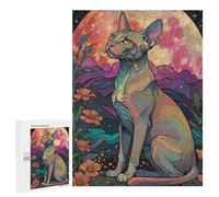 Puzzle pour Adolescents 500 PCS Sphynx Cat Under The Moon Jeux De Puzzle en Famille pour S'amuser en Famille Cadeaux d'anniversaire Et Cadeaux Uniques 500 PCS