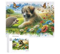 Puzzle pour Adolescents 500 PCS Spring Flowers with Dog and Hedgehog Casse-tête pour Adultes Jeux Familiaux Analyse Et Logique Activités Ludiques À La Maison 500 PCS