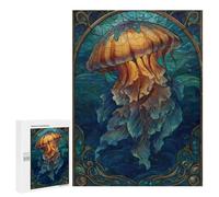 Puzzle pour Adolescents 500 PCS Stained Glass Jellyfish in Ocean Jeux De Puzzle en Famille pour S'amuser en Famille Cadeaux d'anniversaire Et Cadeaux Uniques 500 PCS