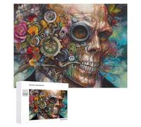 Puzzle pour Adolescents 500 PCS Steampunk Skull with Flowers Puzzle pour Adultes - Jouet À Monter Soi-même - Défi Difficile - Cadeaux De Noël Et d'anniversaire 500 PCS