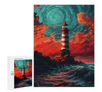 Puzzle pour Adolescents 500 PCS Stormy Lighthouse Painting Puzzles pour Adultes Découpe De Précision Stimule Le Cerveau Jeu Amusant Et Stimulant pour Toute La Famille 500 PCS