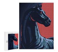 Puzzle pour Adolescents 500 PCS Stylized Black Horse Portrait on Red Puzzles pour Adolescents - Jouets Anti-Stress - Améliore La Mémoire - Idéal comme Cadeau 500 PCS
