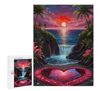 Puzzle pour Adolescents 500 PCS Tropical Beach Heart Sunset Jeux De Puzzle en Famille pour S'amuser en Famille Cadeaux d'anniversaire Et Cadeaux Uniques 500 PCS