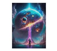 Puzzle pour Adolescents 52x38cm/1000pcs Astronaut Gazing at Cosmic Planet Puzzle Anti-Stress - Analyse Et Logique - Niveau Difficile Et Stimulant 52x38cm/1000pcs